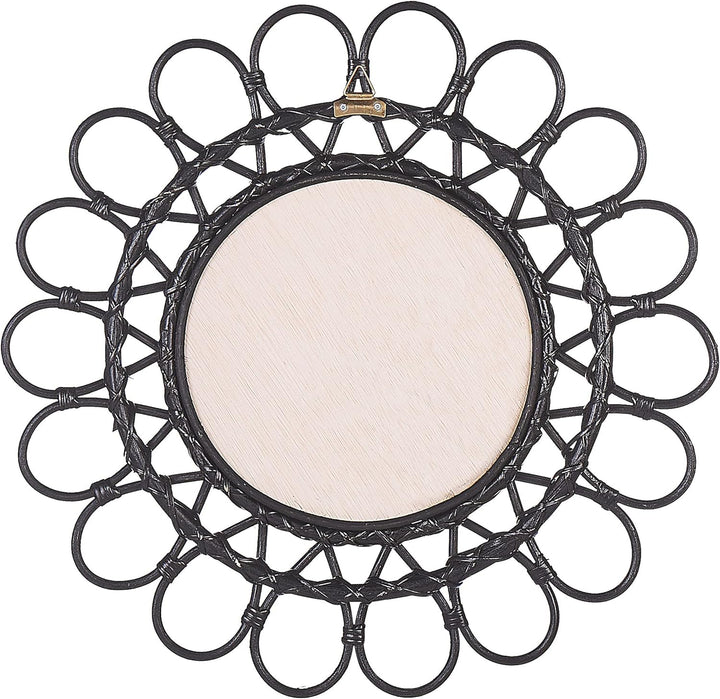 Origineller Wandspiegel schwarz aus Rattan in Sonnenform rund Boho 60 cm Babai