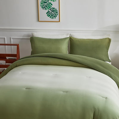 OLDBIAO Bettdecke 155 x 220 cm + 2 Kissenbezüge 80 x 80 cm 3 Teilig mit Weiss - Grün Farbverluaf Des