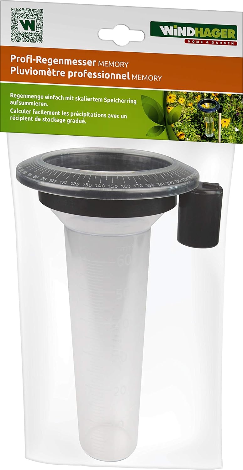 Windhager Profi-Regenmesser mit Memoryfunktion, Niederschlagsmesser, Regenwassermessung, für Rasenau