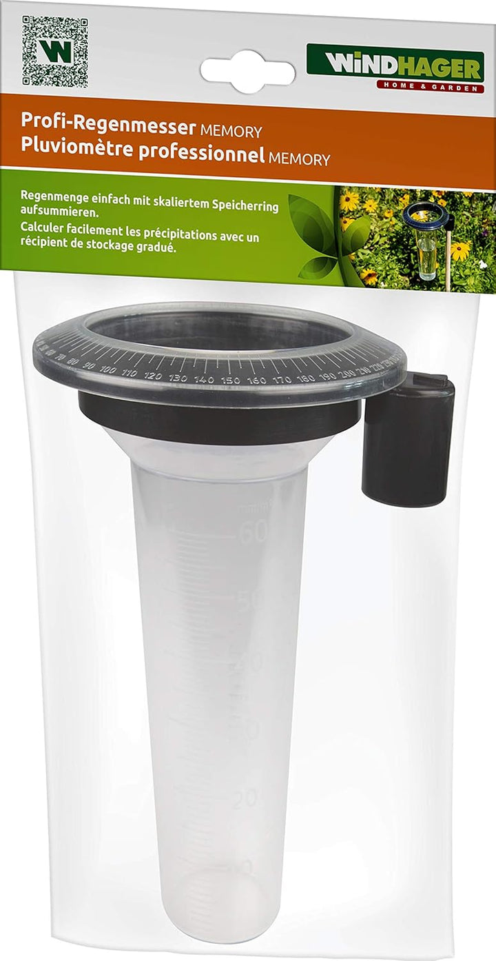 Windhager Profi-Regenmesser mit Memoryfunktion, Niederschlagsmesser, Regenwassermessung, für Rasenau