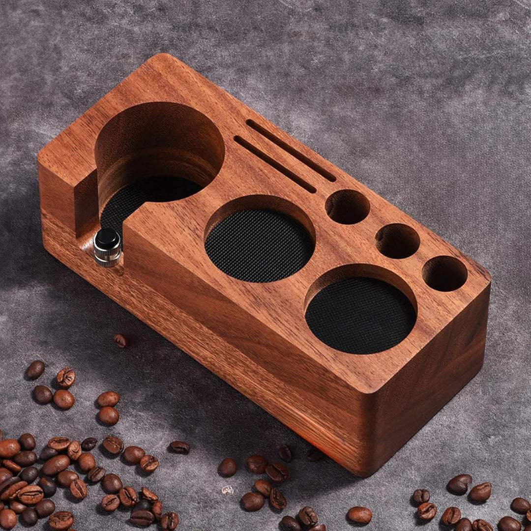 LingTing Stacja tamperowa aus Walnussholz für Filter, Espresso Tampierstation 58MM aus Massiv Nussb