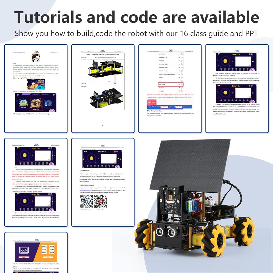 4-in-1-ESP32-Smart-Kamera-Solarroboterauto, 4WD-Fernbedienungsauto-Robotik-Kit für Kinder im Alter v