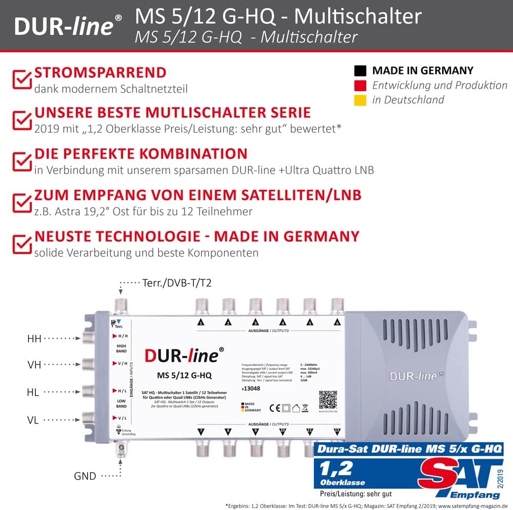 DUR-line MS 5/12 G-HQ - Multischalter - Made in Germany - SAT Multischalter für 12 Teilnehmer/TV - s