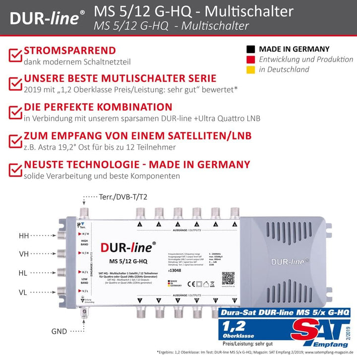 DUR-line MS 5/12 G-HQ - Multischalter - Made in Germany - SAT Multischalter für 12 Teilnehmer/TV - s