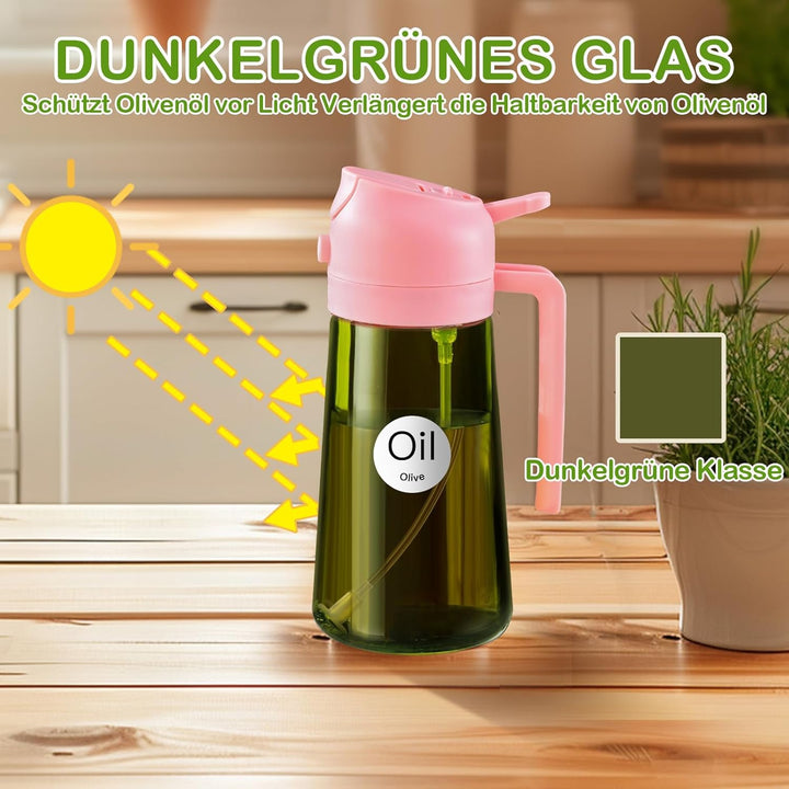 YARRAMATE 2 Stück 470ml Ölsprüher zum Kochen, 2-in-1 UV Schutz ölzerstäuber für die Küche, hochwerti
