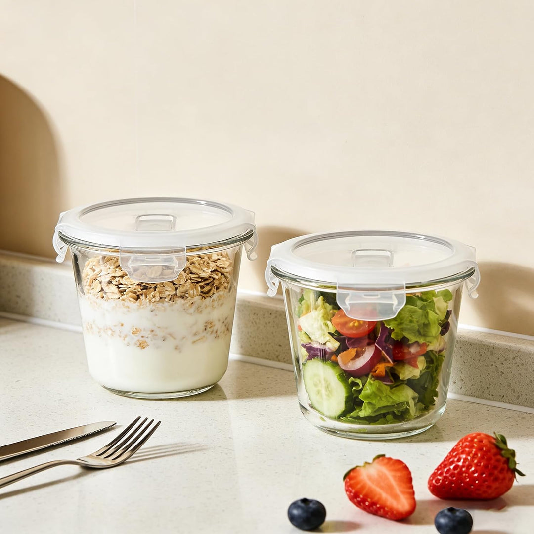 Glasbehälter Mit Deckel Rund, 4 Stück 710ml luftdicht Meal Prep GläSer Rund mit Deckel Stapelbar, Su