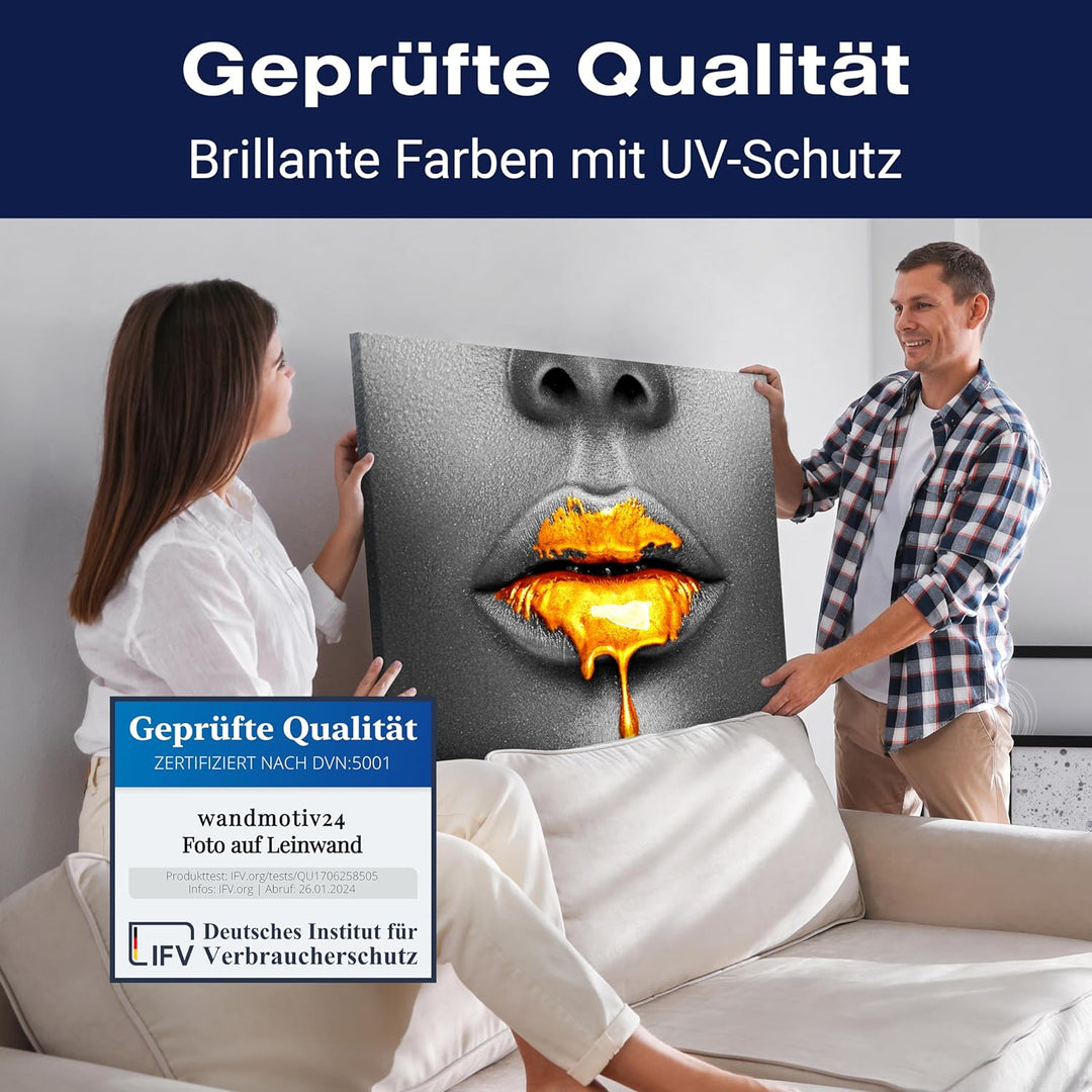 wandmotiv24 Leinwand-Bild Gold collection, Grösse 100x75cm, Querformat, Frau in Grau mit Gold auf de