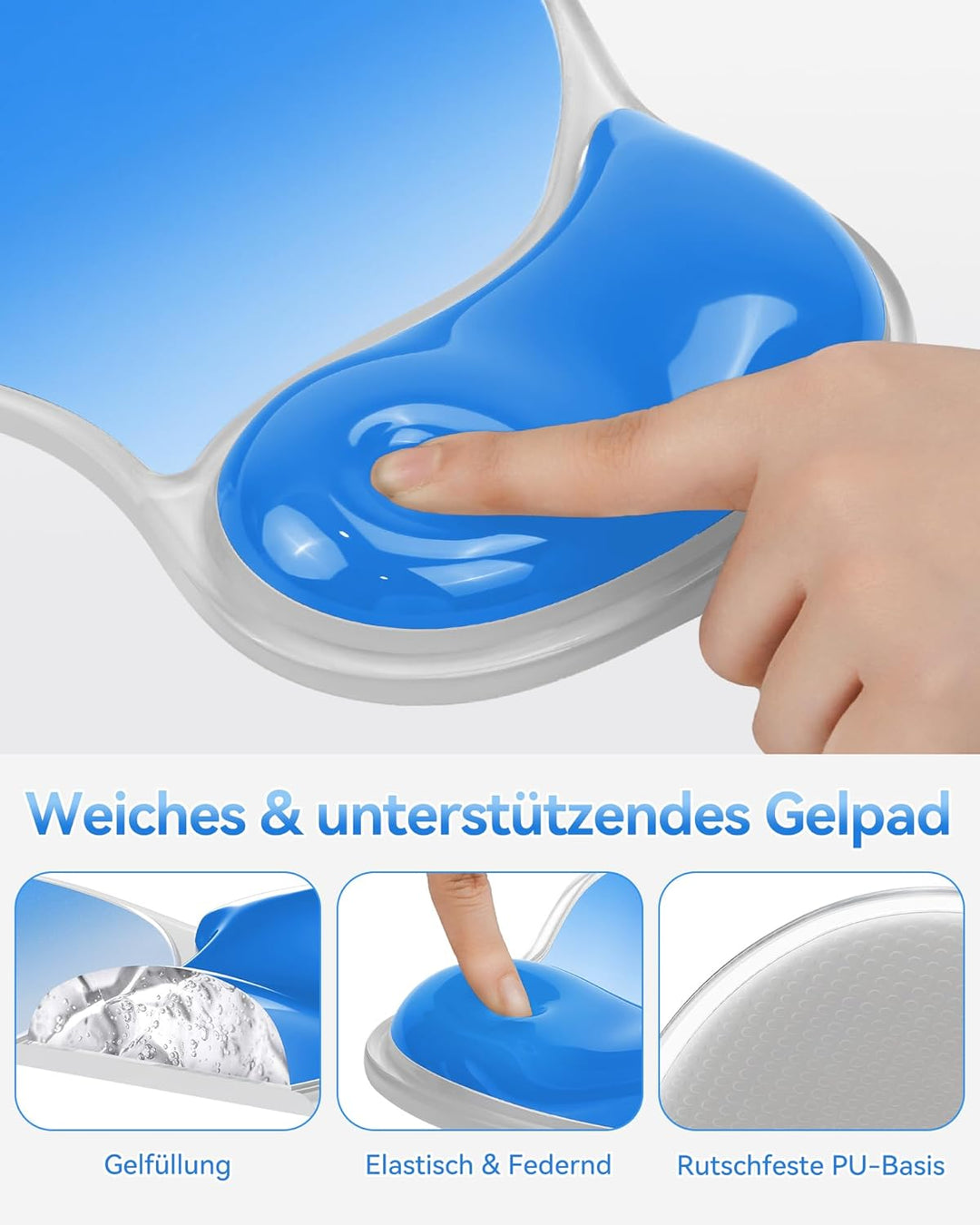 TECKNET Mauspad mit Gel-Handgelenkauflage, Ergonomische Tropfenförmige Vertiefung, Passt & Weich, Wa