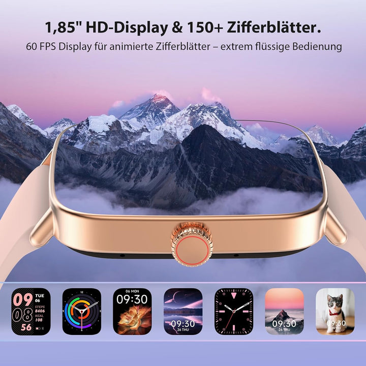 Yoever Smartwatch Damen mit Telefonfunktion - 1.85" Fitnessuhr Damen mit Herzfrequenz SpO2 Schlafmon