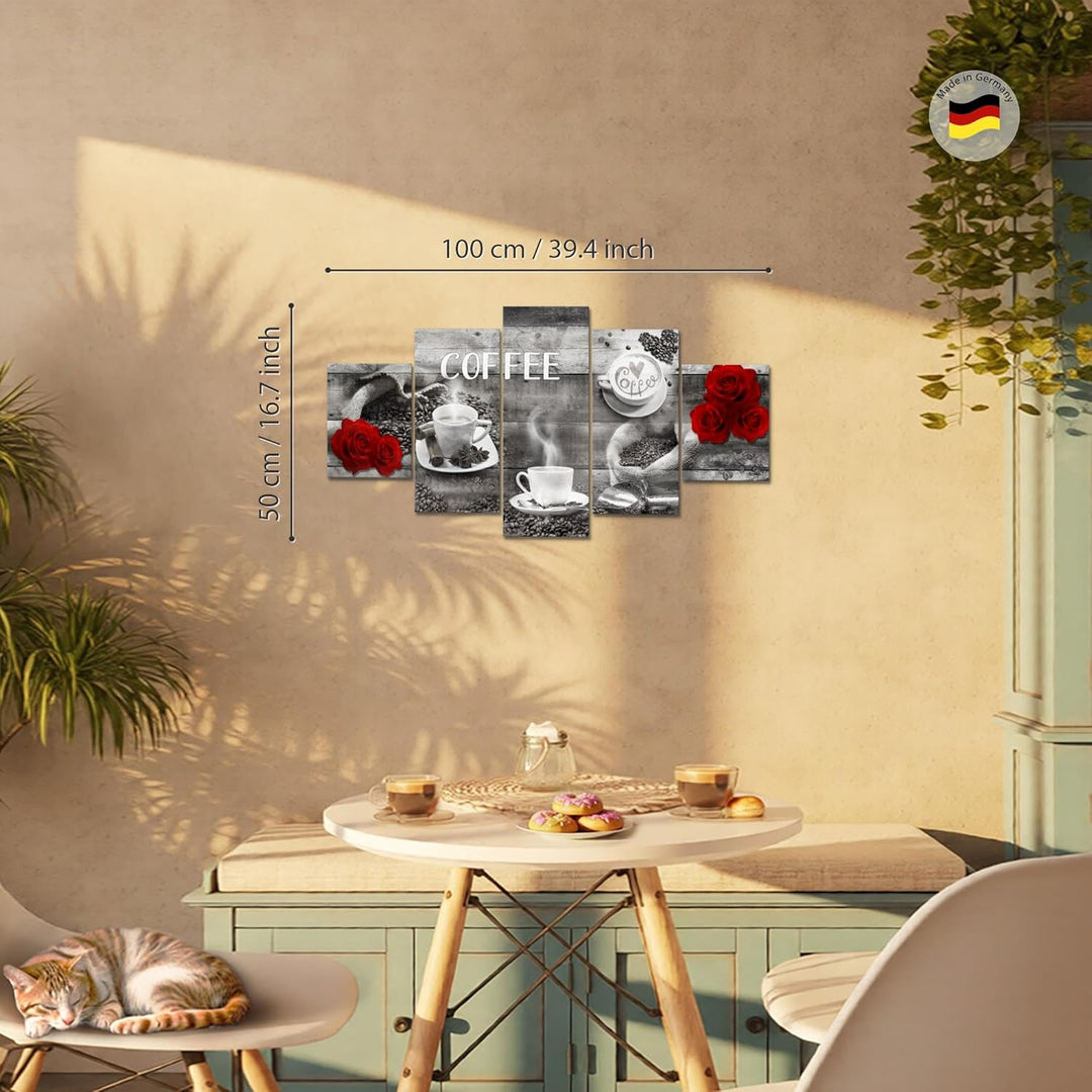 Runa Art Wandbilder Kaffee Küche 5 Teilig Bild auf Vlies Leinwand Deko Esszimmer Küchenbilder Kaffee