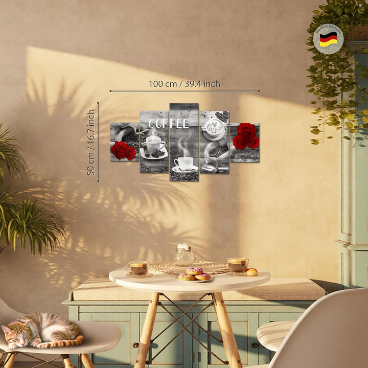 Runa Art Wandbilder Kaffee Küche 5 Teilig Bild auf Vlies Leinwand Deko Esszimmer Küchenbilder Kaffee