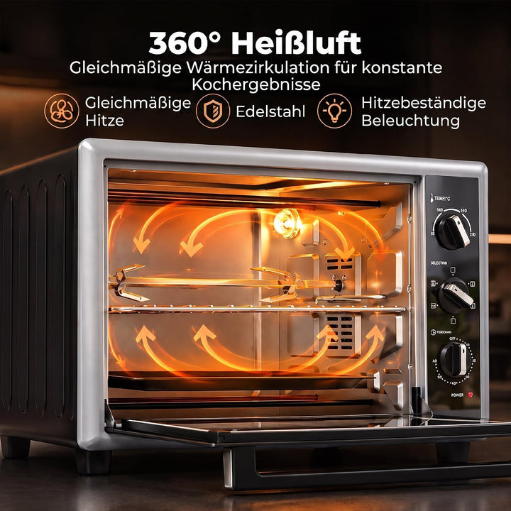 HOMCOM Mini Backofen mit Umluft, Drehspiess, 46L, 90–230 ℃, 60 Min. Timer