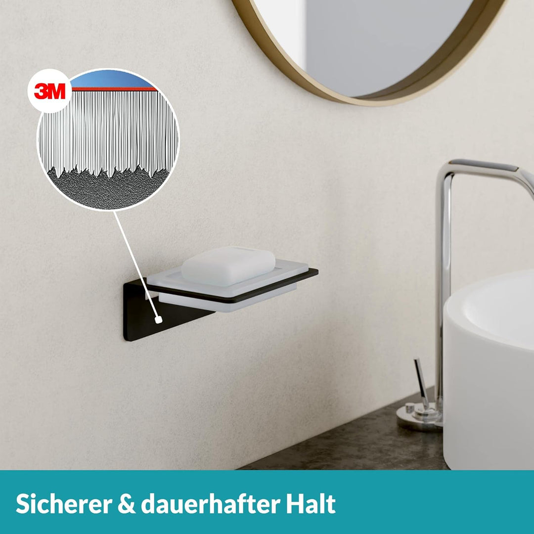 WEISSENSTEIN Seifenschale Wandmontage Ohne Bohren - Seifenablage selbstklebend mit schwarzem Edelsta
