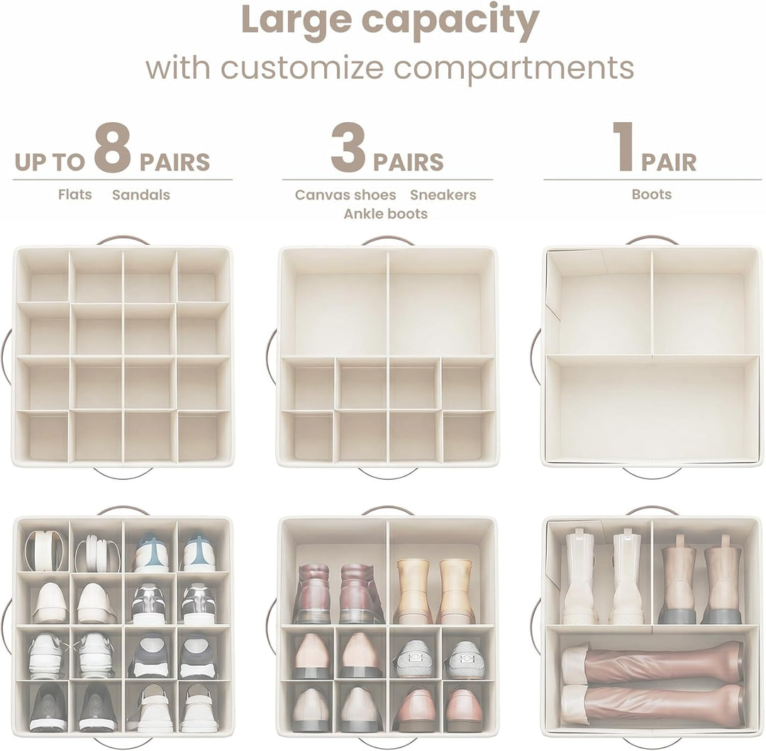 Varhomax faltbare Schuh-Organizer-Box mit transparenter Abdeckung für Schrank, Beige, Beige