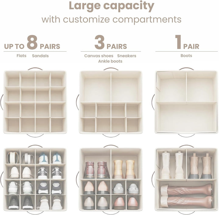 Varhomax faltbare Schuh-Organizer-Box mit transparenter Abdeckung für Schrank, Beige, Beige