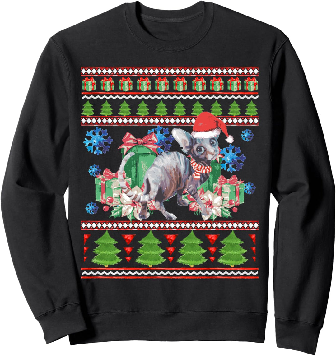 Sphynx Katze Lustiger Haustier Hässliche Weihnachten Sweatshirt