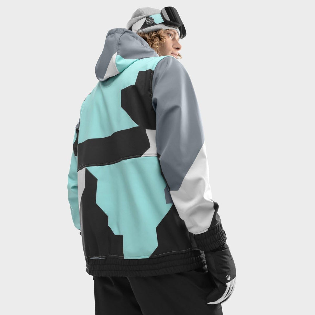 SIROKO W1 Ski- & Snowboardjacke Herren Wasserdicht Wärmeschutz Fronttasche Wintersport XS Türkis/Gra