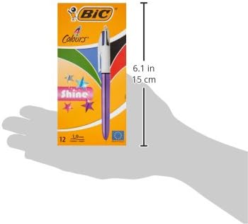 BIC 4 Farben Kugelschreiber 4 Colours Shine, Schaft in metallic lila, 12er Pack, Ideal für das Büro,