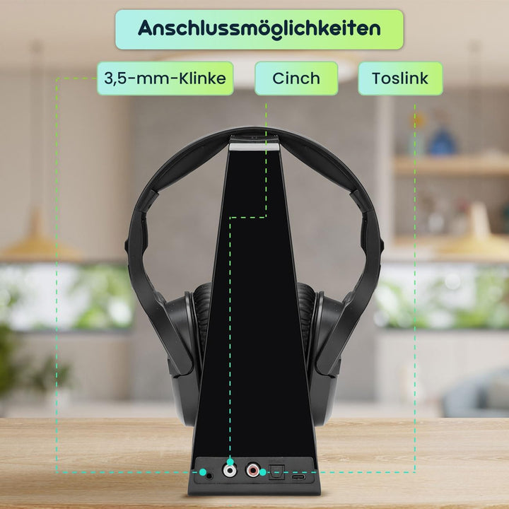 Digitaler Stereo-Funk-Kopfhörer mit 2-in-1 Funk- & Ladestation – kabellos, 30 m Reichweite, kristall