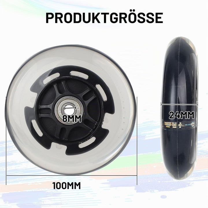 DBREAKS Leuchtende Stunt Scooter Rollen, 2 Stück LED-Lichtrollen, 100mm Led Scooter Ersatzräder Räde