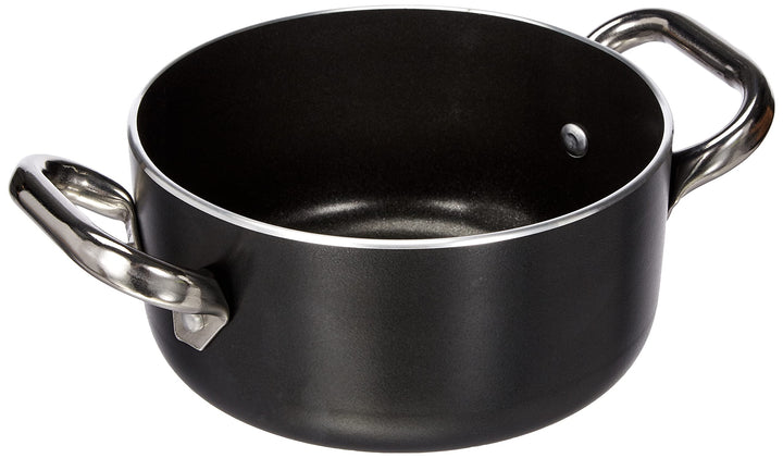 Pentole Agnelli Alblack Hohe Stielkasserolle aus Aluminium, Dicke 3 mm, mit 2 Griffen aus Edelstahl