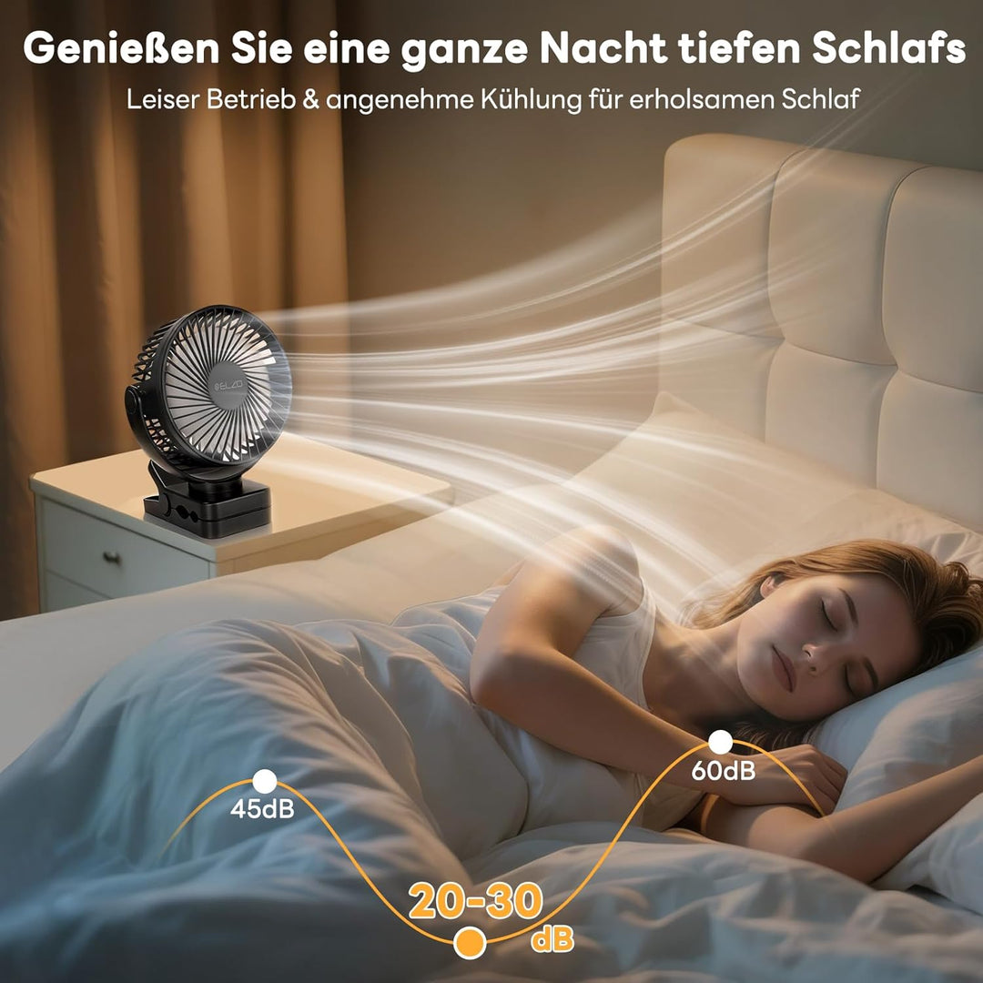 ELZO 12000mAh Campingventilator, USB-Tischventilator mit LED-Licht, Aufhängehaken und Magnetverschlu