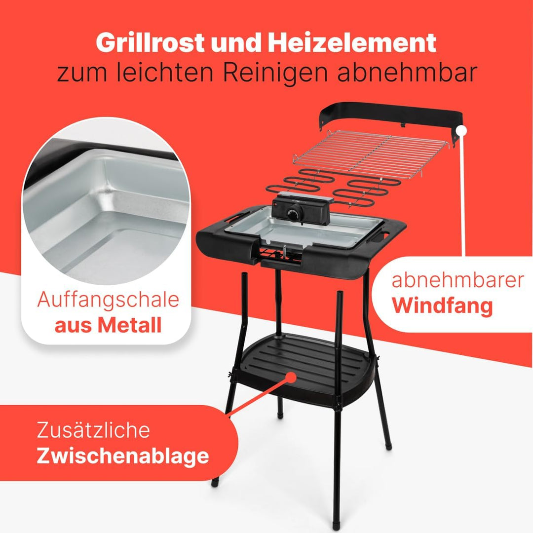 Clatronic® Stand- und Tischgrill | für innen und aussen | Elektrogrill für Balkon | 2000W | kurze Au