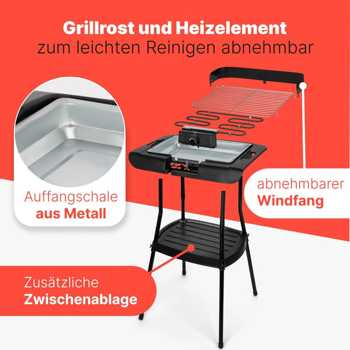 Clatronic® Stand- und Tischgrill | für innen und aussen | Elektrogrill für Balkon | 2000W | kurze Au