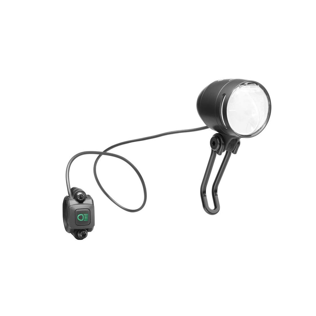 Busch & Müller LED-Scheinw. IQ-XS E-Bike High Beam 100/150 Lux m. Fernlicht schwarz matt Single, Sin