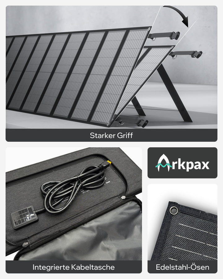 200W faltbares Solarpanel, 12-fach faltbar, IP65 wasserdicht, mit verstellbarem Ständer, tragbares S