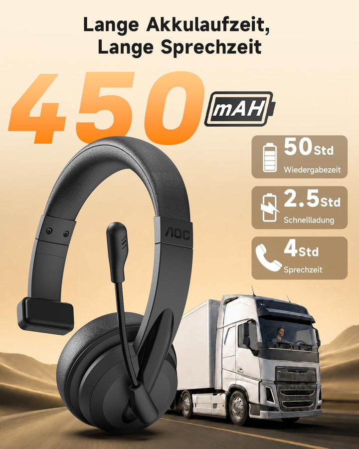 AOC 3-in-1 Bluetooth Headset mit Mikrofon Mono Headset Kabellos 2.4G Dongle | Bluetooth Headset mit