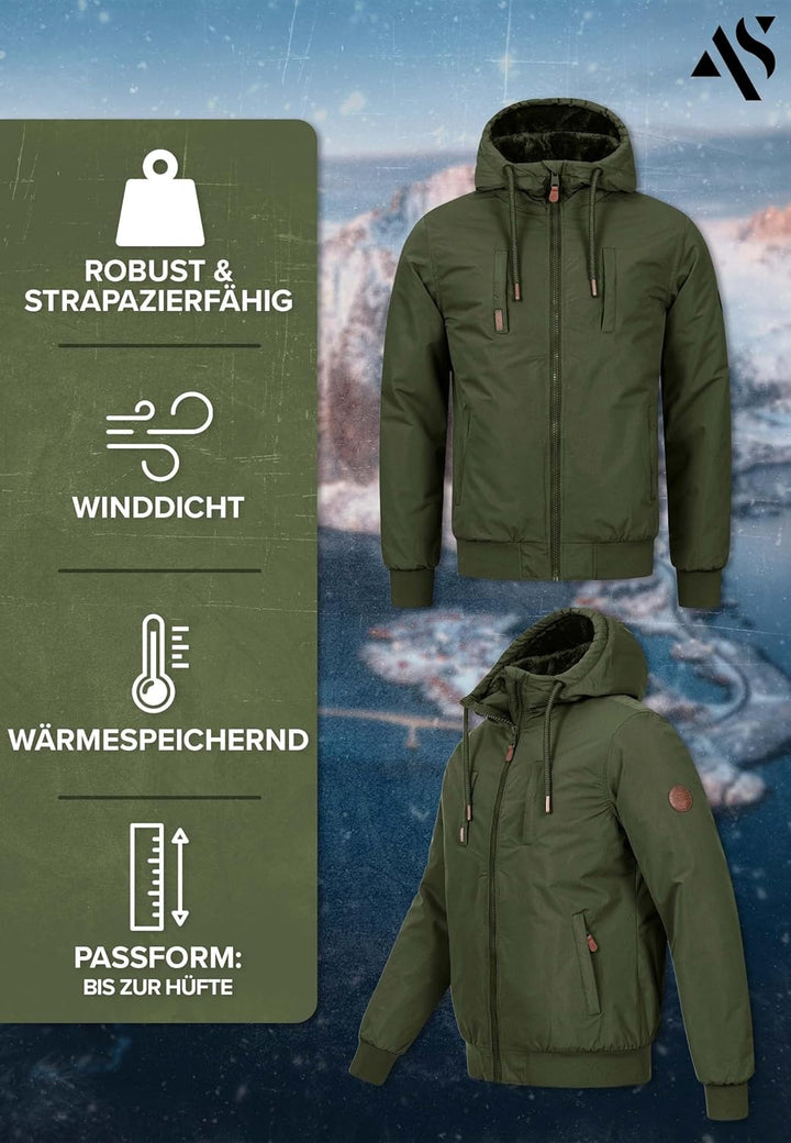 ALESSANDRO SALVARINI Herren Winterjacke (S-3XL) mit Kapuze - Teddyfleece innen komplett, Winddicht,