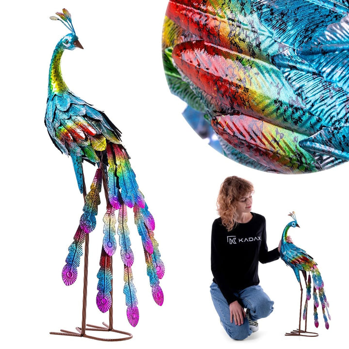 KADAX Pfau Gartenfigur 78 cm, grosse Gartenstatue aus pulverbeschichtetem Stahl, Vogel Metallfigur a