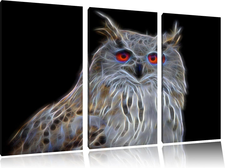 Dark aufmerksame Waldohreule NewArt 3-Teiler Leinwandbild 120x80 Bild auf Leinwand, XXL riesige Bild