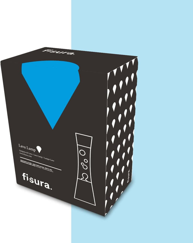 Fisura - Lavalampe blaue un weisse. Weisse Basis, blaue Flüssigkeit und weisse Lava. Lavalampe mit E