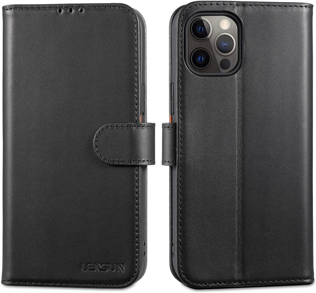 LENSUN Echtleder Hülle für iPhone 12 Pro Max, Handyhülle [Echtes Leder][Magnetverschluss][RFID Schut