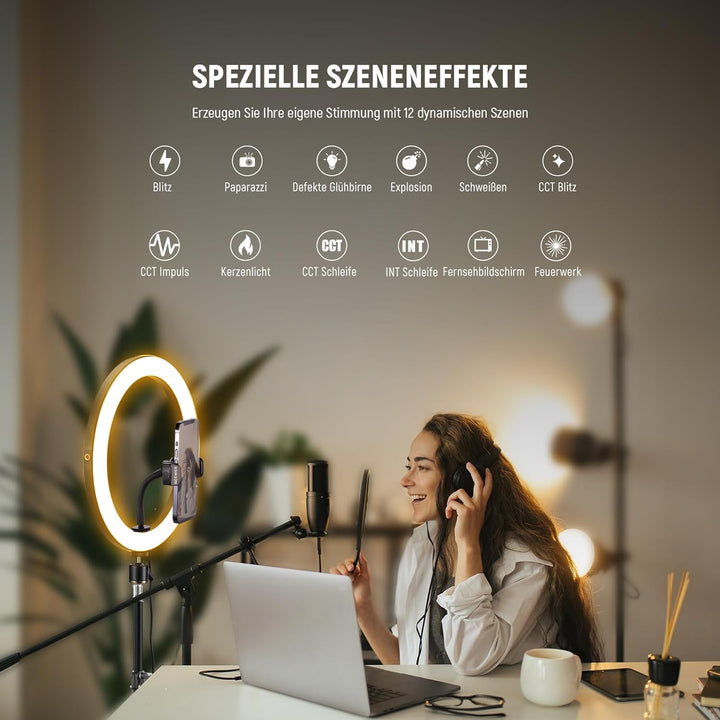 NEEWER 12" 24W Power LED Ringlicht mit Stativständer, zweifarbig 2900-7000K, USB C PD Eingang, CRI97