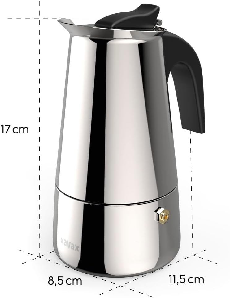 Xavax Espressokocher aus Edelstahl für 4 Tassen, Herdkanne, u.a. Induktion, 200ml 11,5 x 9 x 19,2 cm