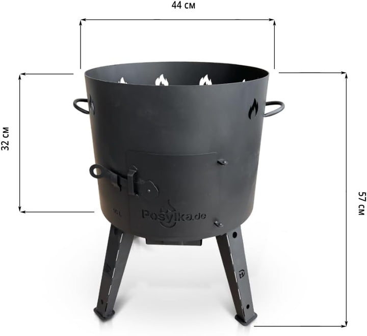 Utschak Feuerofen mit Gusseisen Topf runder Boden mit Deckel (16 L) KazanoFF, Uchag Feuerofen Gussei