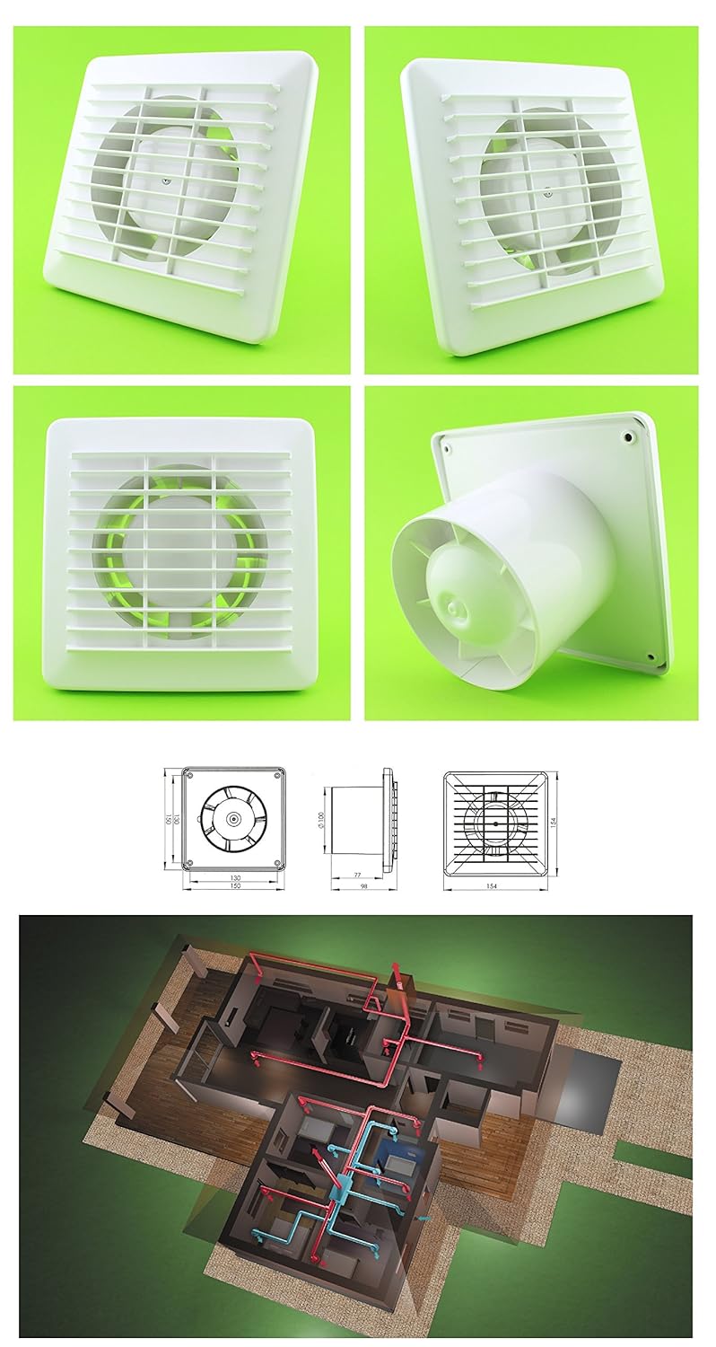 Basic Badventilator Ø 100 mm Badlüfter nur 10 W Lüfter Ventilator Deckenlüfter weiss 10 cm WB100 Wan