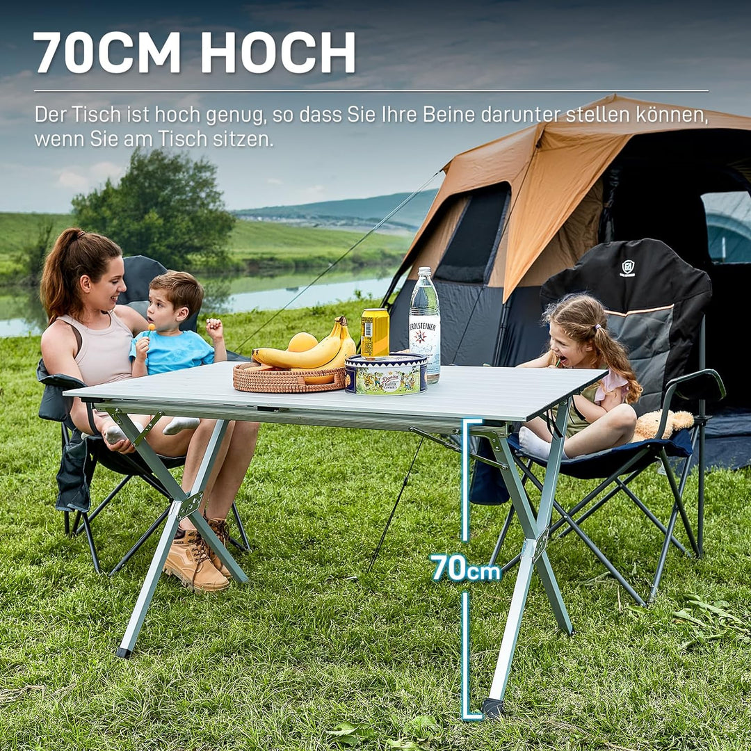 EVER ADVANCED Campingtisch Klappbar Aluminium 120X70CM Klapptisch 80KG Belastbar Aufrollbarer Tischp
