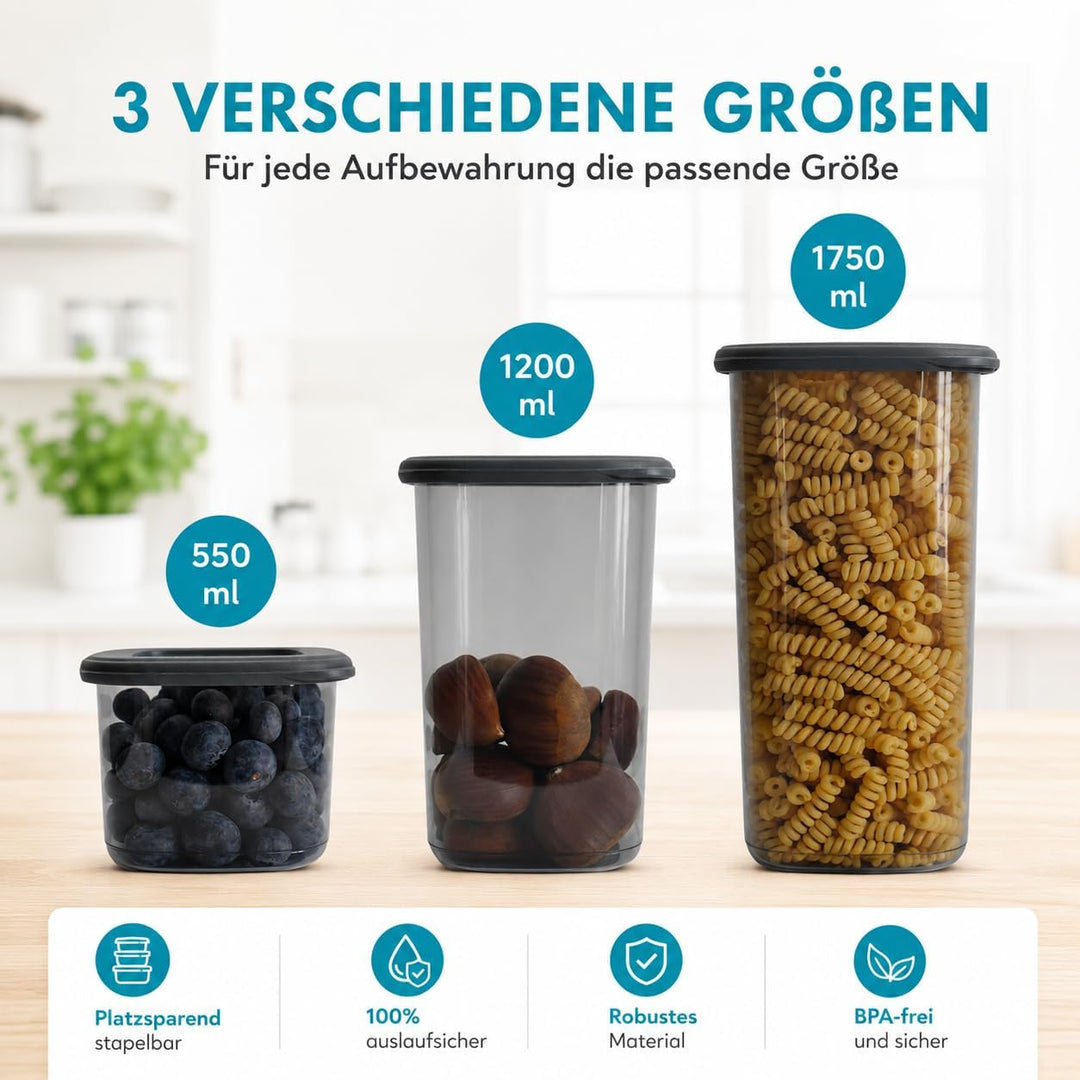 HLKauf Vorratsdosen mit Deckel 6x 1750ml luftdicht diverse Sets Küchenorganizer Aufbewahrungsbox BPA