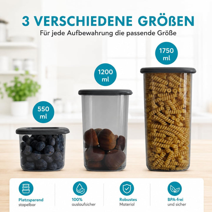 HLKauf Vorratsdosen mit Deckel 6x 1750ml luftdicht diverse Sets Küchenorganizer Aufbewahrungsbox BPA