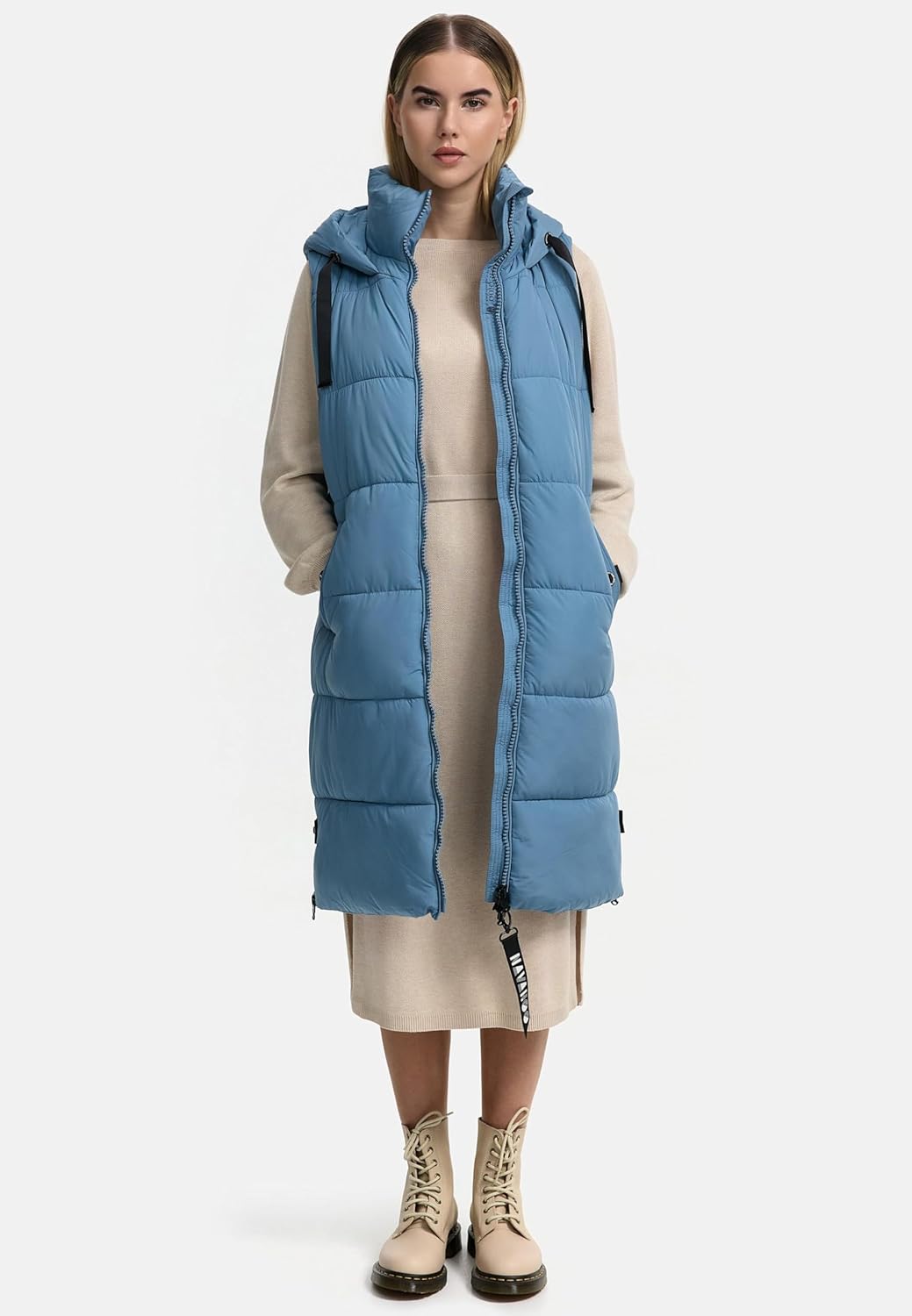 Navahoo Damen ärmellose Lange Outdoorweste warme Winterjacke Schnuffelchen XS-3XL XS Powder Blue, XS