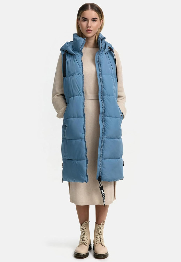 Navahoo Damen ärmellose Lange Outdoorweste warme Winterjacke Schnuffelchen XS-3XL XS Powder Blue, XS