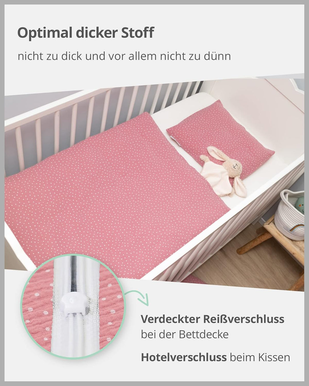 ULLENBOOM ® Babybettwäsche 80x80 cm Musselin Rosa - 2 Teile (komplett): Baby Bettwäsche 80x80 cm & K