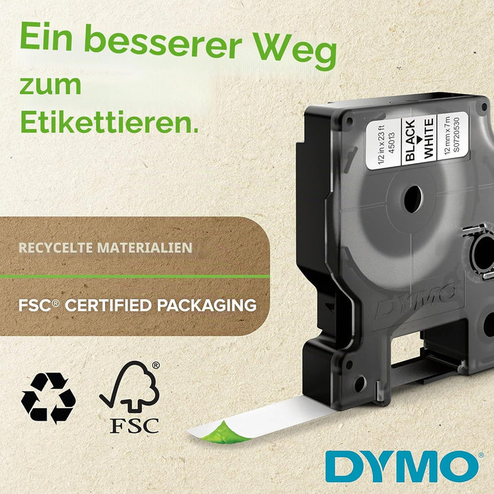 DYMO Rhino Industrie Permanente Polyesteretiketten | 12 mm x 5,5 m | Schwarz auf Metallic | selbstkl