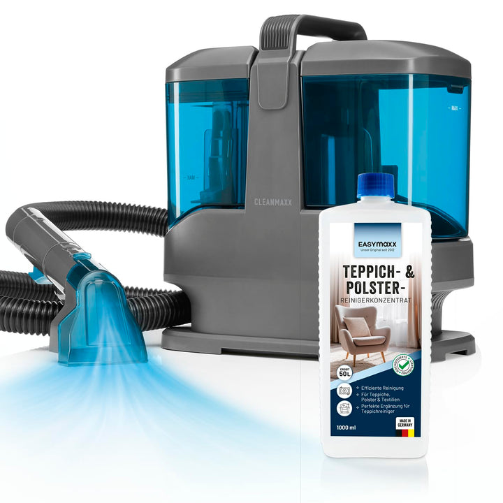 CLEANmaxx Polsterreiniger Gerät Kompakt Pro inkl. Teppichreiniger Mittel | 13 kPa Nasssauger für Pol