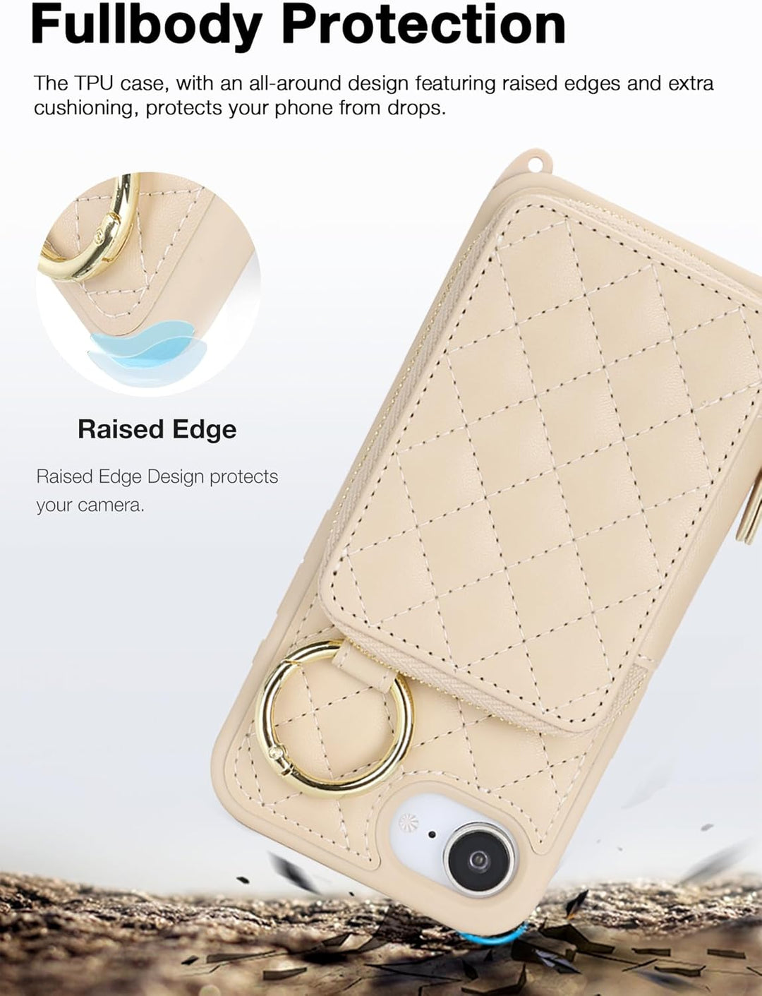 ELTEKER Handyhülle für iPhone 16e Hülle mit Band Verstellbarem Schultergurt, Reissverschluss Geldbör