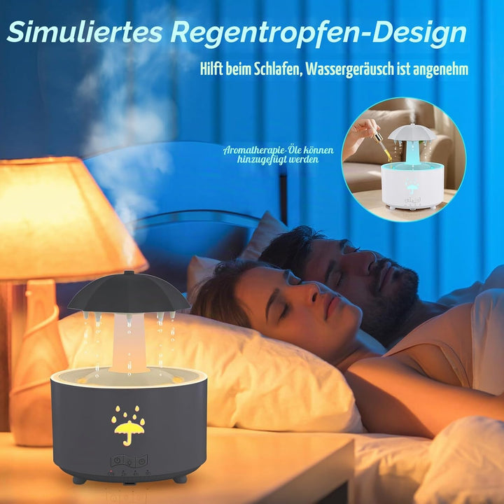 Regenschirm Luftbefeuchter 300ml, Rotierender Luftbefeuchter mit 7 Farbe Licht, Nachtlicht Schlafzim